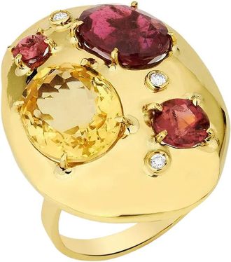 Carol Kauffmann 18K yellow gold rubellite and citrine rocks ring - Oro