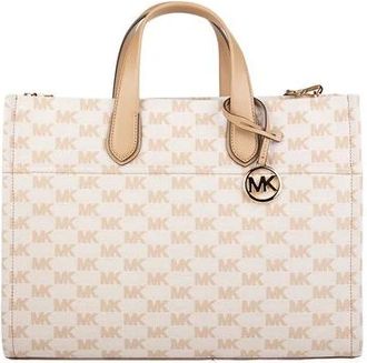 Michael Kors Gigi Grote Logo Jacquard Tote - Dames - Shoppers - Beige - ONE Size - Katoen - Tassen