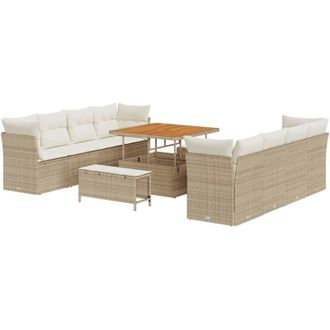 vidaXL Conjunto De Sof&aacute; De Jard&iacute;n 11 Pcs Beige Y Crema Rat&aacute;n Sint&eacute;tico