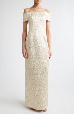 Emilia Wickstead Antep Metallic Jacquard Off the Shoulder Gown in Gold at Nordstrom, Size 12