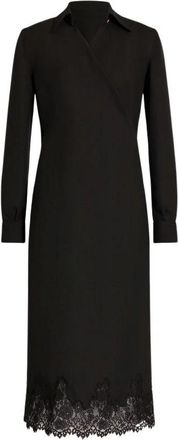 Alberta Ferretti Crepe Midi Jurk met Kraag en Kantafwerking - Dames - Casual kleedjes - Zwart - XS - Leer - Kleedjes