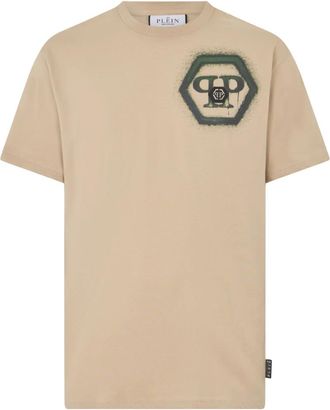 Philipp Plein Ronde Hals T-Shirt Spray Hexagon - Heren - T-shirts - Beige - M - Katoen - Tops