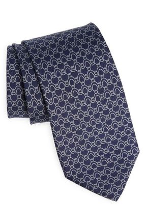 Ferragamo Gancini Wave Silk Tie in Blu Scuro at Nordstrom