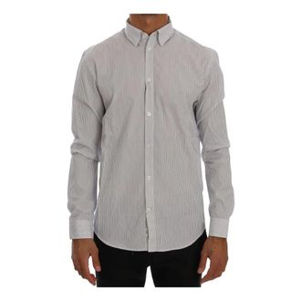 Frankie Morello White Blue Striped Casual Cotton Regular Fit Overhemd - Heren - Casual Overhemden - Blauw - S - Katoen - Overhemden