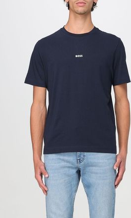 HUGO BOSS T-shirt girocollo in cotone stretch con logo a contrasto sul petto