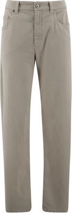 Brunello Cucinelli Hoge taille beige katoenen jeans - Dames - Straight fit broeken - Beige - L - Katoen - Broeken