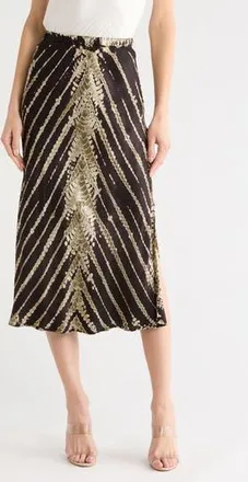 Young Fabulous & Broke Felicity Satin Midi Skirt in Black Savannah Wash at Nordstrom Rack, Size Small