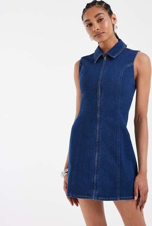 Asos Vestito in denim slavato con zip-Blu