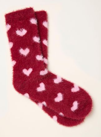 Fat Face FatFace Burgundy Fluffy Heart Socks