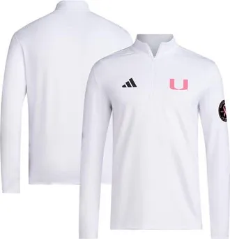 adidas Mens adidas White Miami Hurricanes Wear Pink Quarter-Zip Pullover at Nordstrom, Size Xxx-Large