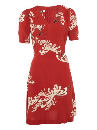 Alexander McQueen puff-sleeve floral dress - Red