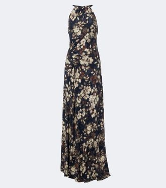 SIMKHAI Cerin gathered floral halterneck maxi dress