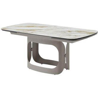 Vente-Unique Tavolo da pranzo allungabile da 6 a 10 persone in ceramica, vetro temperato e metallo talpa - Effetto marmo bianco - DAVULO di Maison C&eacute;phy