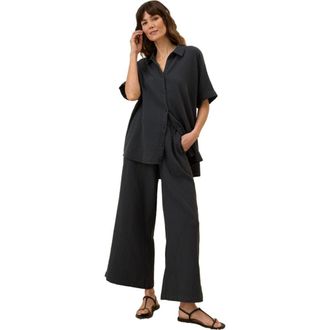 Pact Organic Cotton Coastal Double Gauze Oversized Shirt in Black at Nordstrom, Size Medium