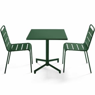 Oviala Conjunto de mesa y 2 sillas de jard&iacute;n de metal de 70 cm verde bosque