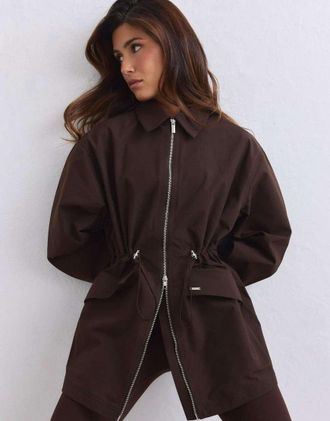 Aim'n giacca impermeabile con zip color cioccolato-Marrone