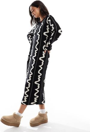 Object Vestito midi in maglia con stampa astratta-Nero