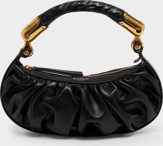 Balmain Ebene Mini Ruched Top-Handle Bag in Leather