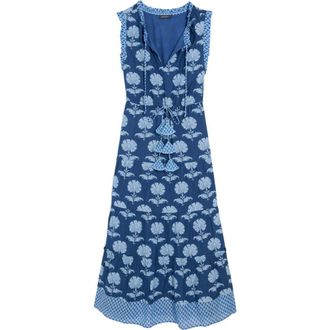 Vineyard Vines Abigail Print Tie Waist Sleeveless Dress in Quinn Floral Moon at Nordstrom, Size Xx-Small