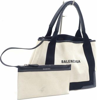 Balenciaga Black White Cotton Leather Pouch Tote Bag (Pre-Owned)