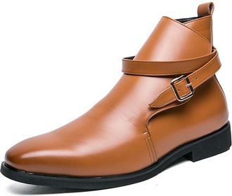 Generic Mens Chelsea Boots Monk belt PU Slip On Waterproof Wearable Anti-slip Non Slip Formal Casual Pull On(Brown,10.5 UK)
