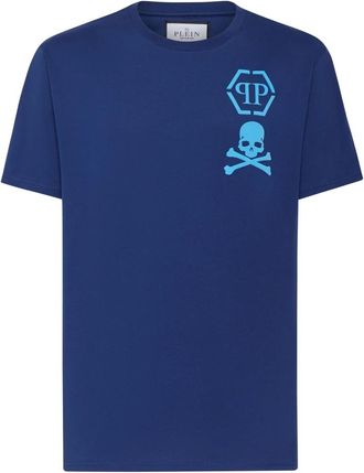 Philipp Plein V-Neck T-Shirt Logo Skull - Heren - T-shirts - Blauw - S - Katoen - Tops