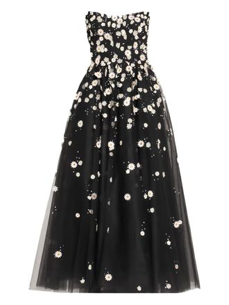 Monique Lhuillier floral-embroidered tulle dress - women - Nylon - 6 - Black