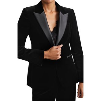 Reiss Myrtle Cotton Velveteen Tuxedo Jacket in Black at Nordstrom, Size 14 Us