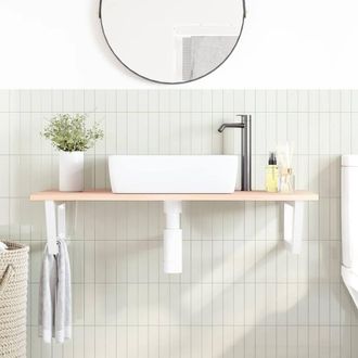 Berkfield Home Elegant Basin Shelf Wall Mounted Steel & Solid Wood Oak in Brown