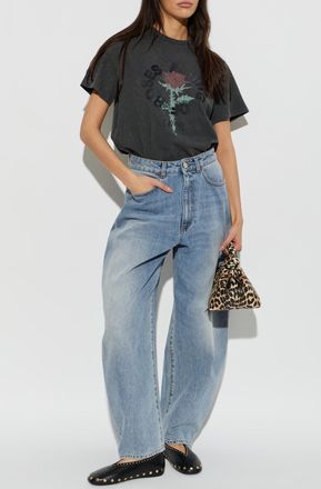 Ganni T-shirt With Print, Womens, Grey