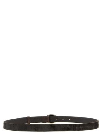 Brunello Cucinelli Embossed Texture Calf Leather Belt - Brown