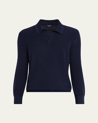 Ermenegildo Zegna Mens Cashmere and Mulberry Silk Waffle Knit Polo Sweater