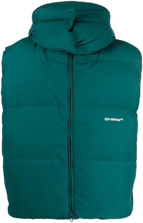 Off-white logo-print padded hooded gilet - men - Down/Polyester/Polyester/Feather - S - Green