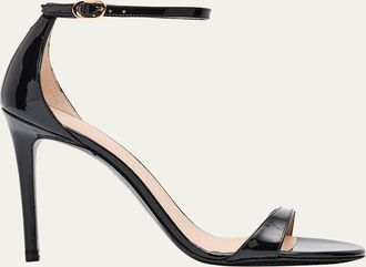 Stuart Weitzman Nudist II Patent Ankle-Strap Sandals