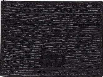 Ferragamo Revival Leather Card Case in Nero/Dark Rain at Nordstrom
