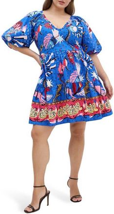 City Chic Simono Fit & Flare Minidress in Calista at Nordstrom, Size Xxxs