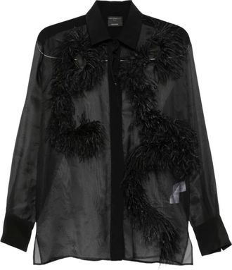 Antonelli Camisa Transparente con Adorno de Plumas - Blouses & Shirts - Mujer - Negro - L