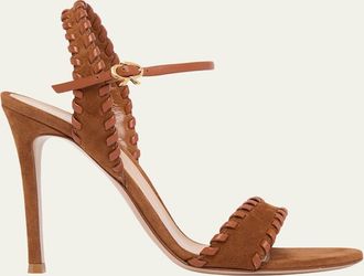 Gianvito Rossi 105mm Whipstitch Suede Ankle-Strap Sandals