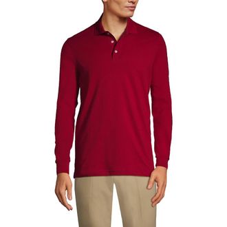 Lands End School Uniform Long Sleeve Interlock Polo Shirt in Red at Nordstrom, Size Medium
