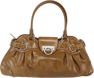 Ferragamo Gancini Handbag Patent Leather Brown Patent_Leather Handbag (Pre-Owned)
