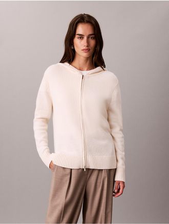 Calvin Klein Womens Sweater Knit Full Zip Hoodie - White - XS