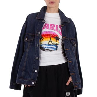 Balenciaga Hourglass Cotton Denim Jacket In Dark Indigo / Madder, Brand Size 32 (US Size 00)