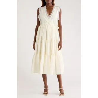 Melloday Lace Detail Tiered Dress in White at Nordstrom Rack, Size X-Small