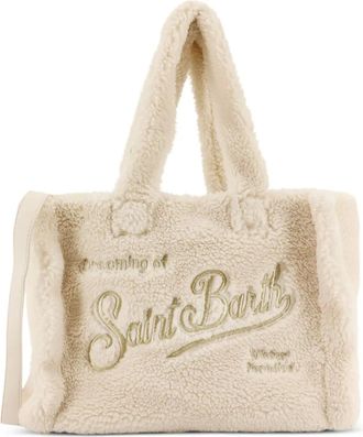 MC2 Saint Barth Colette schoudertas met geborduurd logo en teddytextuur - Beige