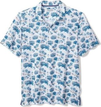 Tommy Bahama Bahama Coast Palm Scape IslandZone Camp Shirt in Azul Mar at Nordstrom, Size Xxx-Large
