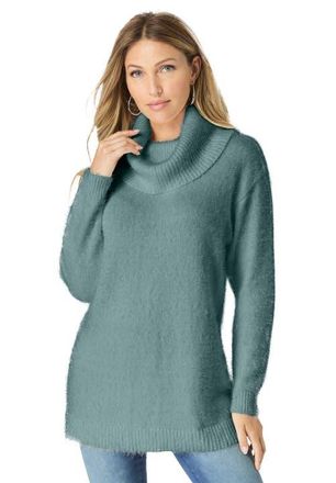 Roaman's Eyelash Cowl Neck Sweater in Cool Sage at Nordstrom, Size 12