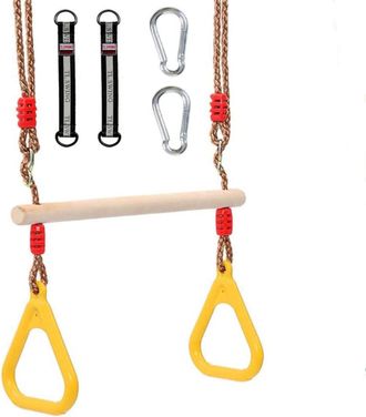 OEM Columpio De Trapecio Multifuncional De Madera Para Ni&ntilde;os Con Anillas De Pl&aacute;stico - Carga M&aacute;xima: 120 Kg - Para Uso Interior Y Exterior (amarillo)