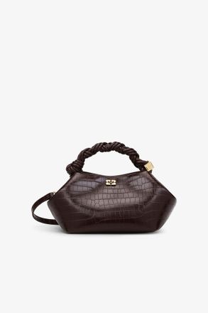 Ganni Brown Croco Patent Small Bou Bag