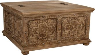 Wanderlust Deco Mesa ba&uacute;l de centro de madera artesanal marr&oacute;n 100x100x47