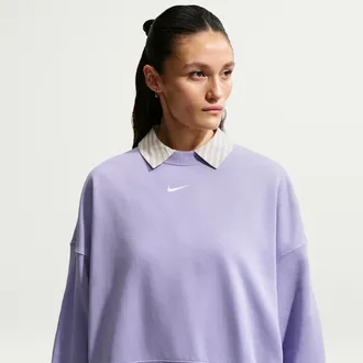 Nike Womens Nike Sportswear Collection Essentials Oversized Fleece Crew Sweatshirt in Purple | DJ7665-533